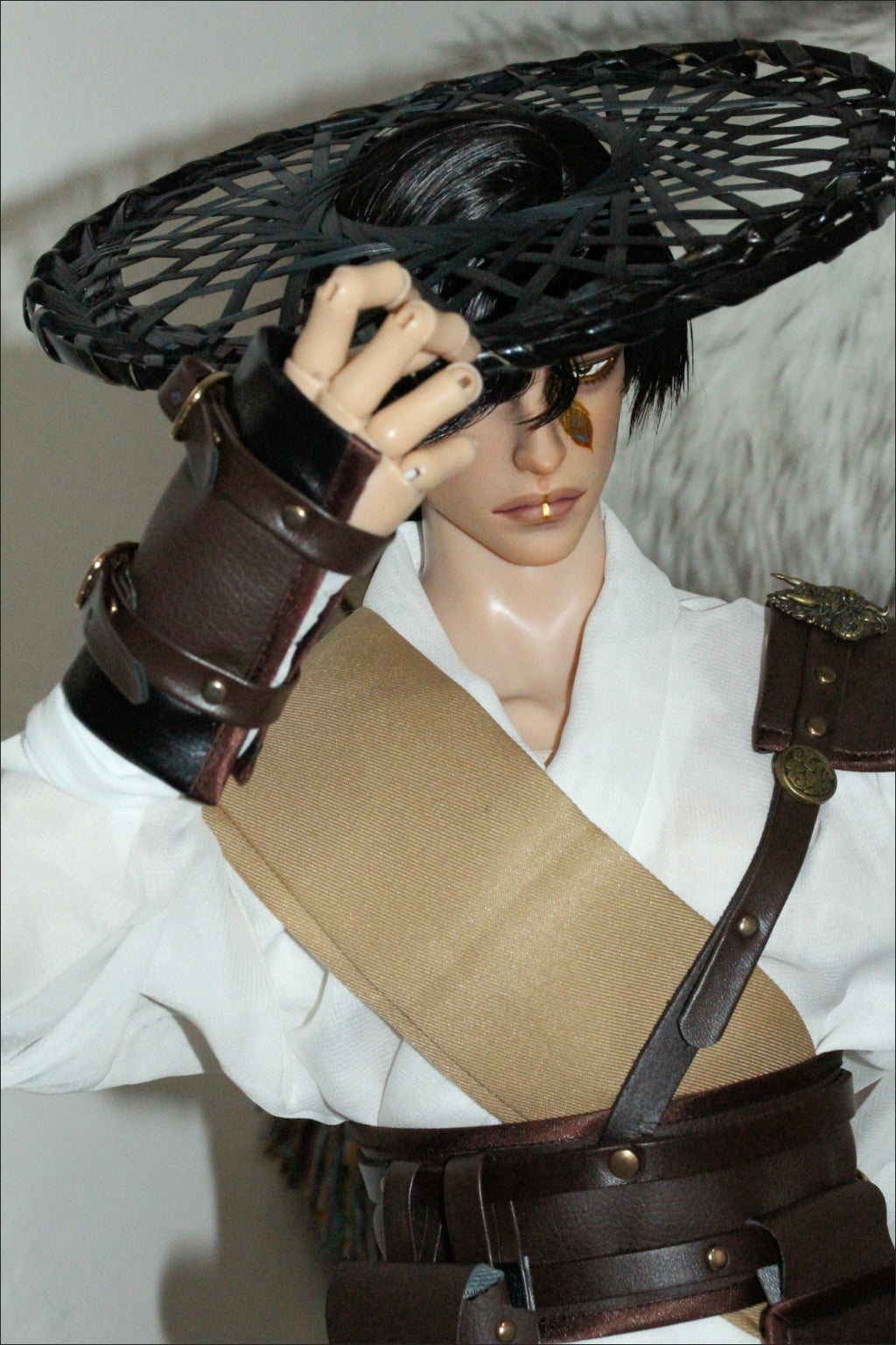 Black Vintage Cosplay Mini Bamboo Woven Hat - Tiny Hollow Out Straw Hat for BJD Doll Accessories DIY