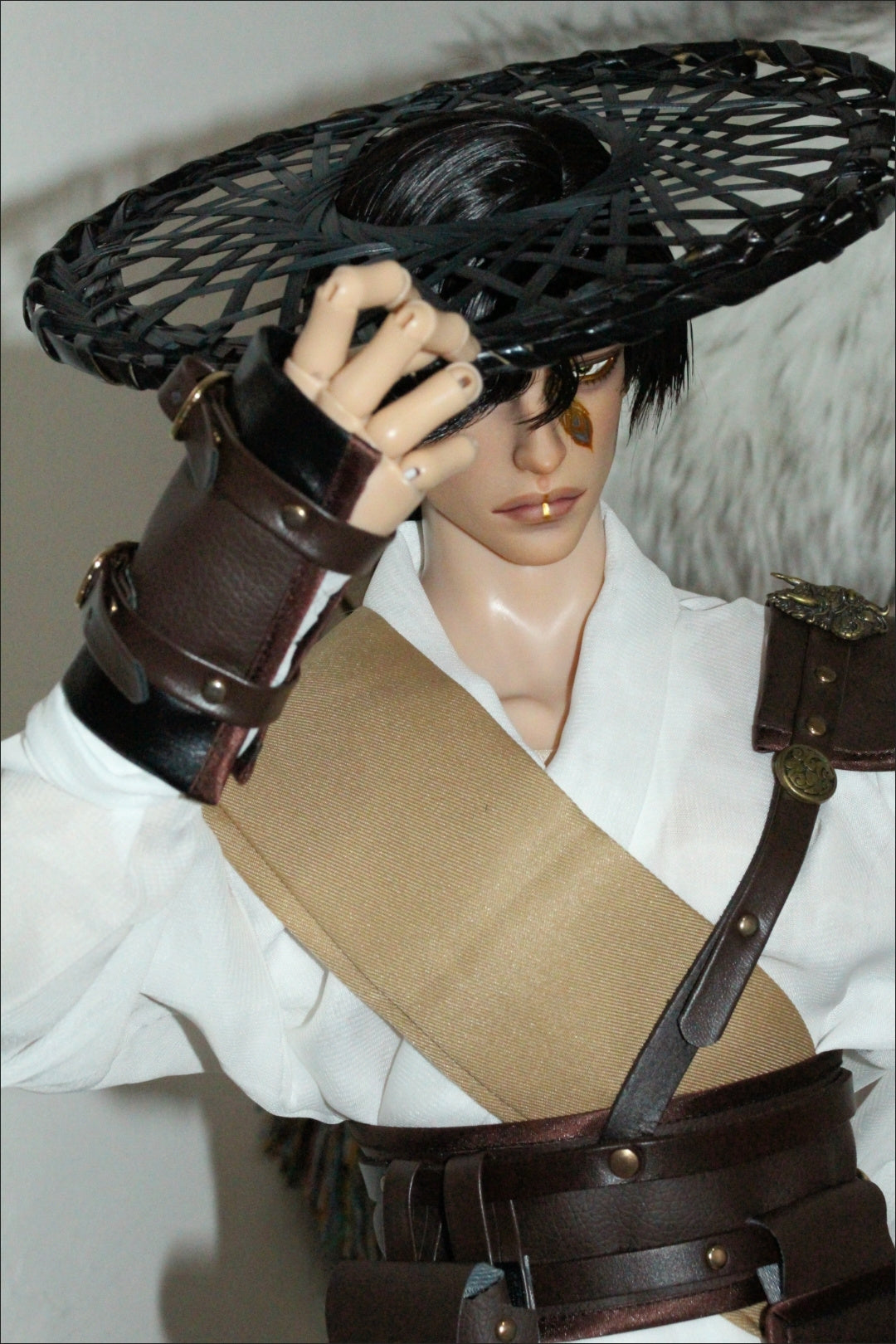 Black Vintage Cosplay Mini Bamboo Woven Hat - Tiny Hollow Out Straw Hat for BJD Doll Accessories DIY