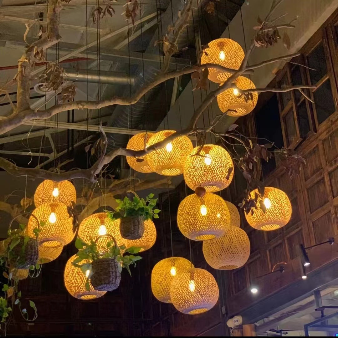 Hand-woven Bamboo Chinese Style Lampshade, Decor Shade for Dining Room Teahouse Study, for Ancient Costume Shooting Birthday Wedding Homestay Decoration (Lamp base & bulb not included)