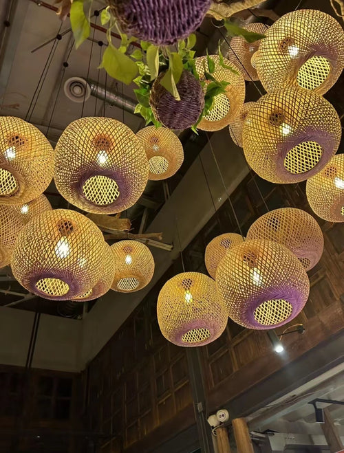 Hand-woven Bamboo Chinese Style Lampshade, Decor Shade for Dining Room Teahouse Study, for Ancient Costume Shooting Birthday Wedding Homestay Decoration (Lamp base & bulb not included)