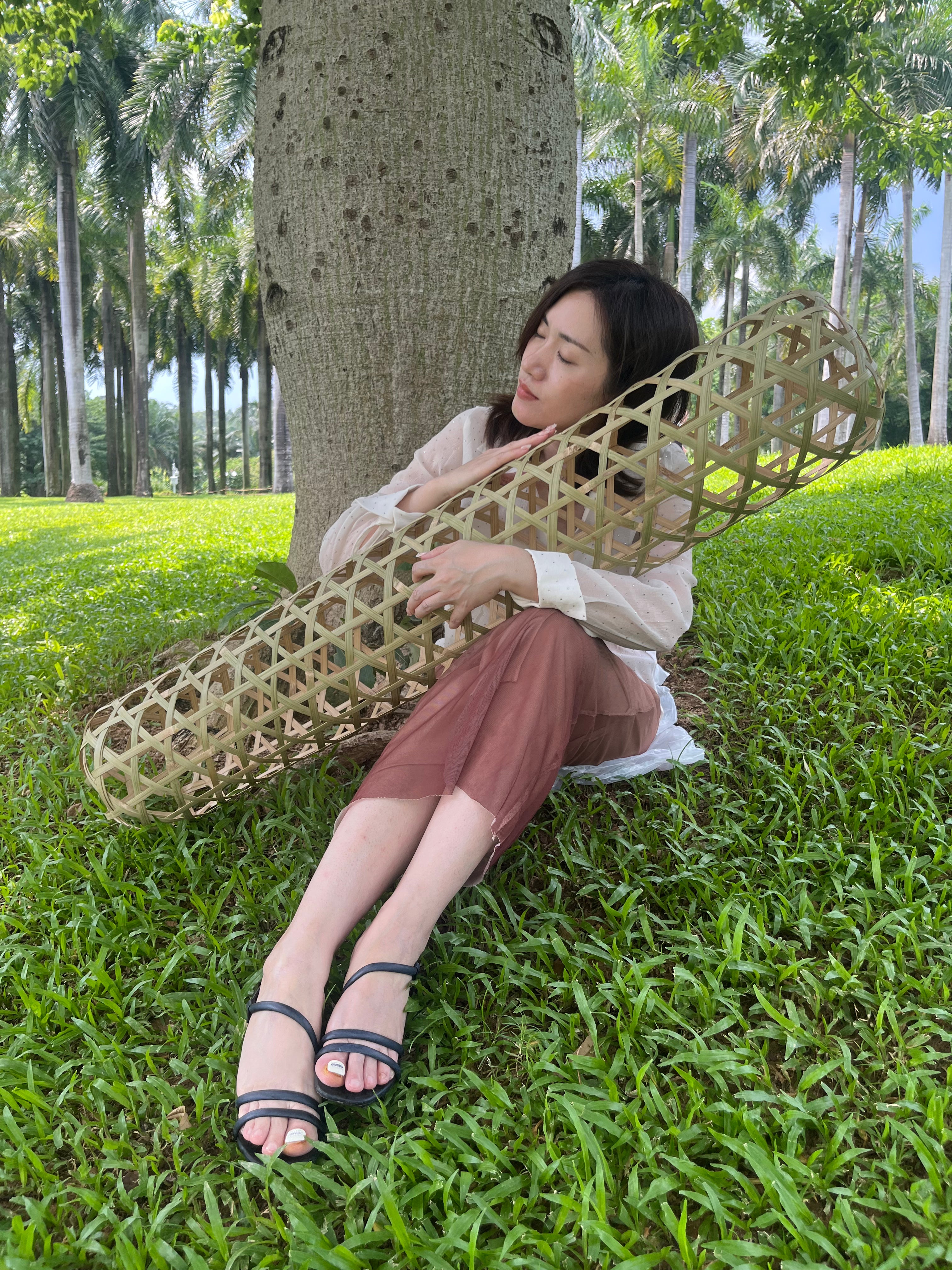 120cm×16cm Handwoven Natural Bamboo Bolster | Traditional Zhu Fu Ren Cooling Sleep Pillow