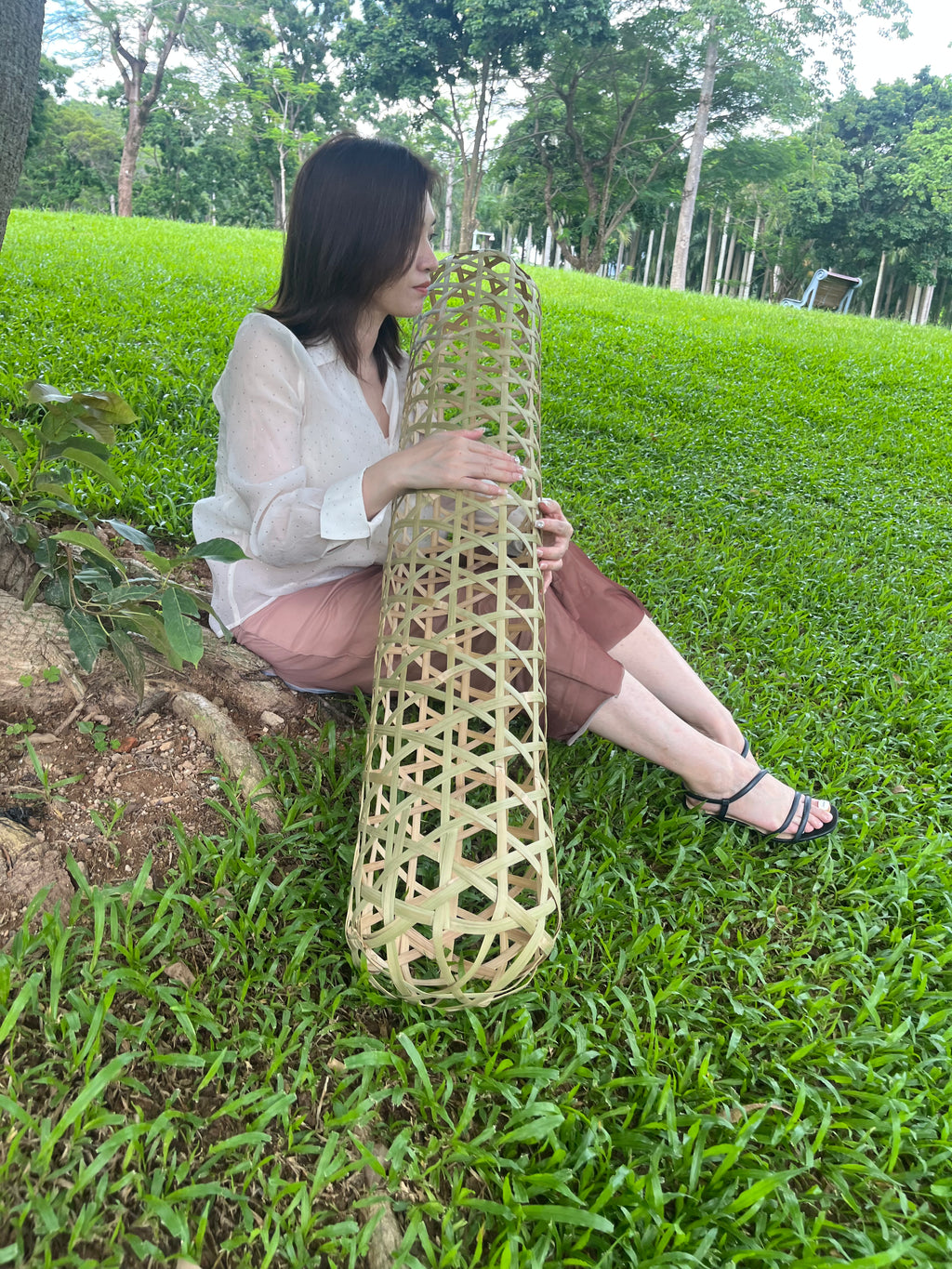 120cm×16cm Handwoven Natural Bamboo Bolster | Traditional Zhu Fu Ren Cooling Sleep Pillow