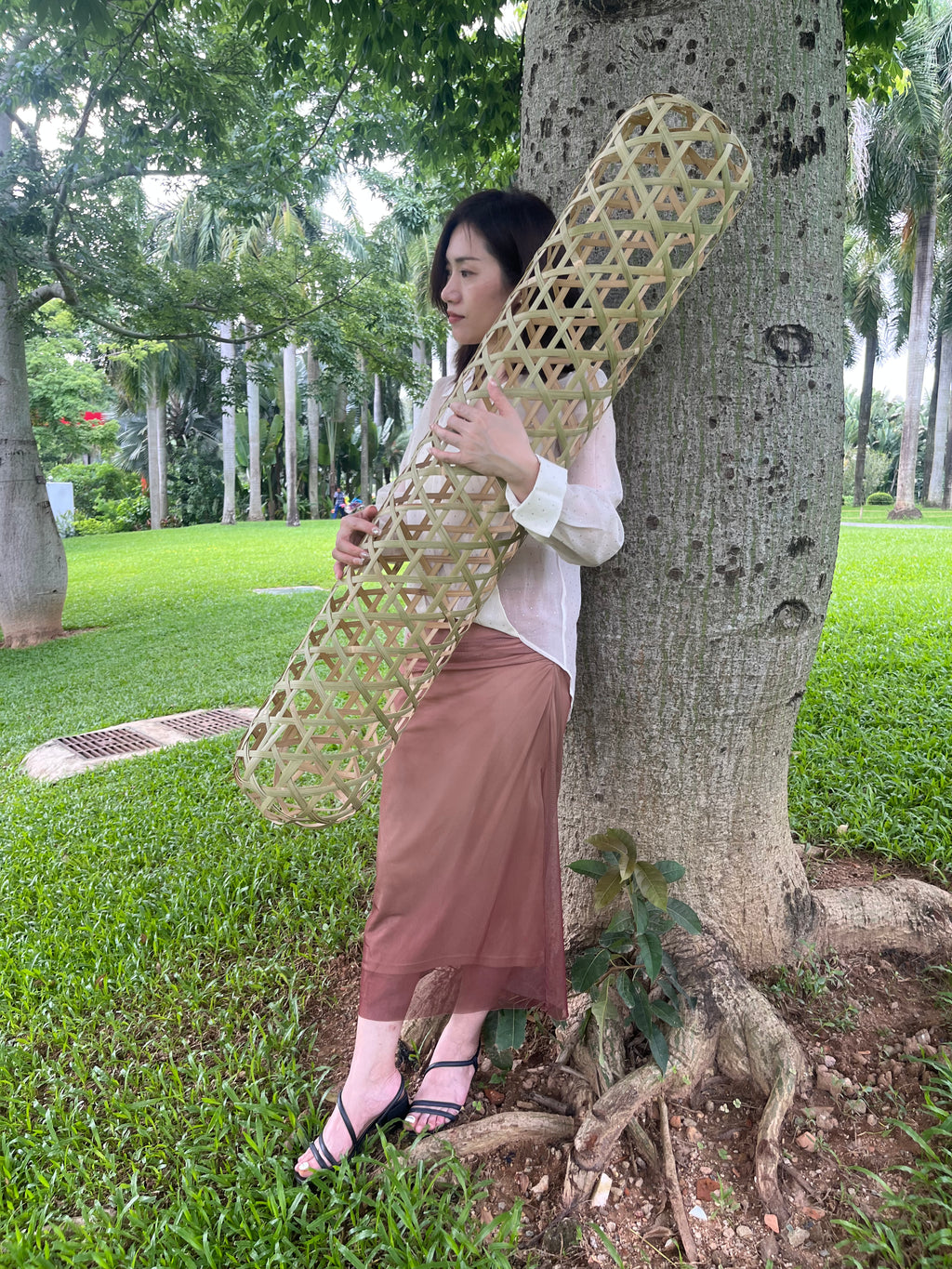 120cm×16cm Handwoven Natural Bamboo Bolster | Traditional Zhu Fu Ren Cooling Sleep Pillow