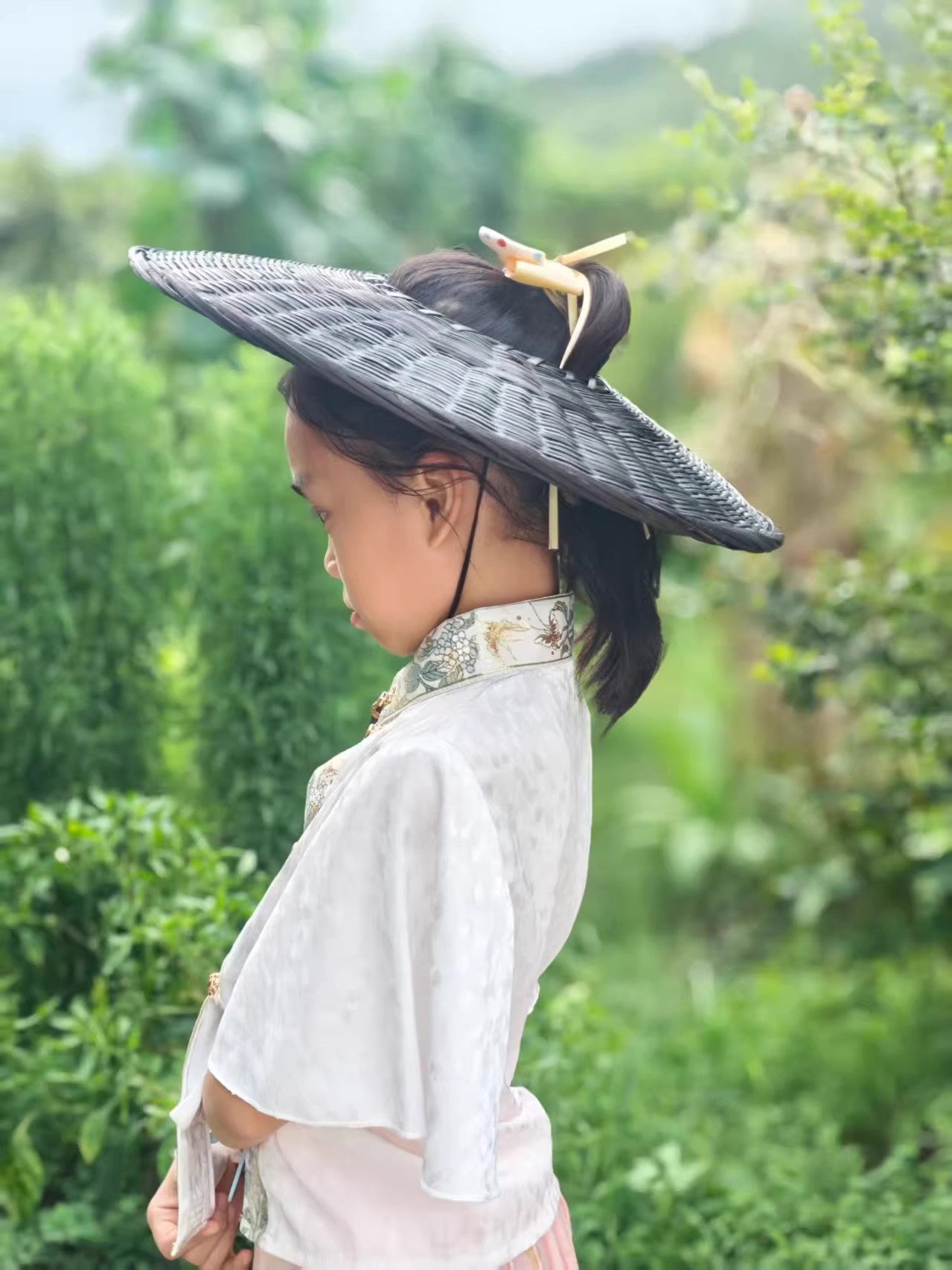 Handwoven Bamboo Hat, Ancient Style Prop Hat, Vintage Finished with Chin Strap